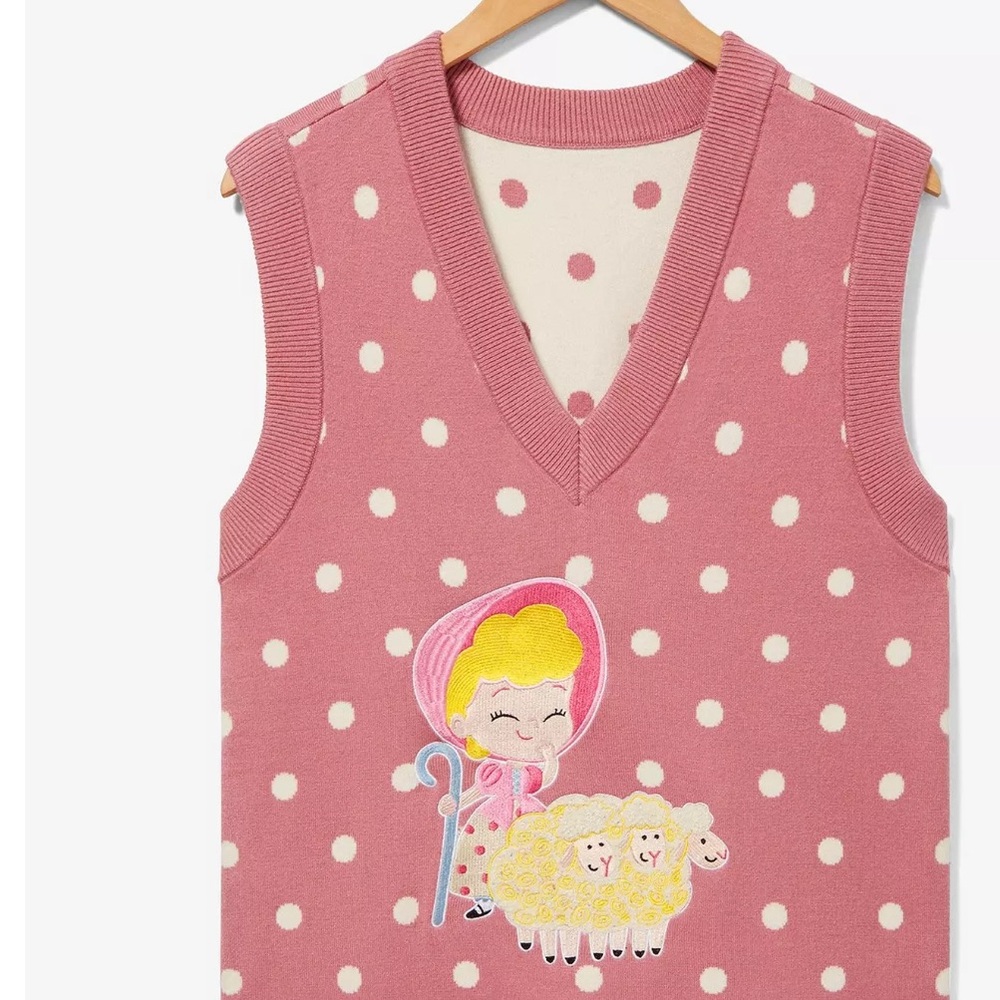 Pink Polka Dot Sweater Vest with Bo Peep Design
